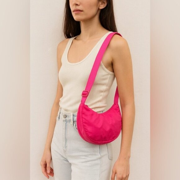 Handbags - Crescent Women's Bright Pink Nylon Shoulder Bag Medium